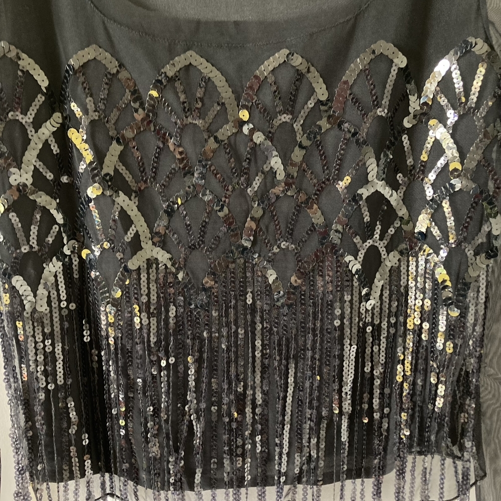 Pre-loved designer Luis Civit Women's Black Sequins Mesh Blouse UK Size 16 - Picture 10 of 17